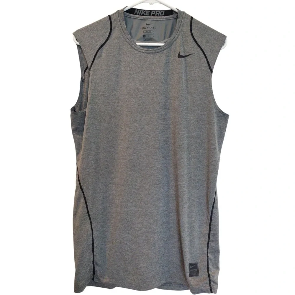 Nike Pro Dri-Fit‎ Tank Top Sleeveless Athletic Shirt Men's M Gray Logo